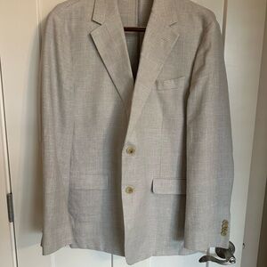 Banana Republic Men’s Light Gray/Ivory Linen Plaid Blazer, 42 Short